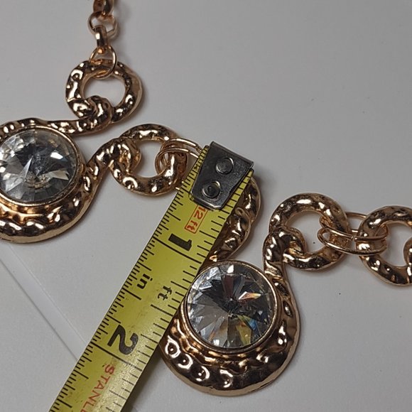 Pretty Gold Tone Metal And Clear Plastic Necklace Adjustable 18.5 To 20.5 Inches - Picture 9 of 11